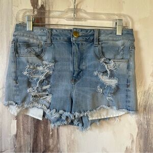American Eagle Outfitters Light Blue Distressed Denim Shorts Size 10